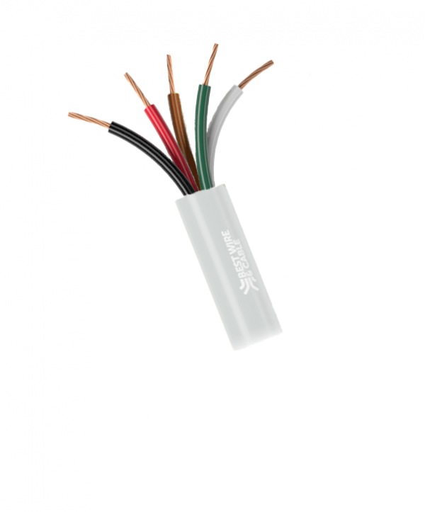 18AWG 5 conductor 7 strand bare copper wire, plenum rated PVC insulation, unshielded, with an overall plenum rated PVC jacket