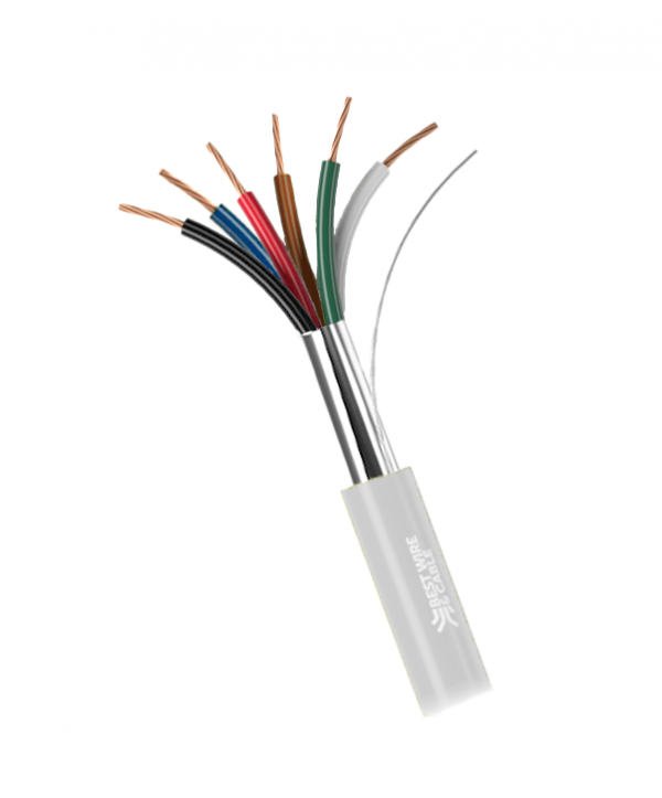 18 AWG 6 conductor 7 strand bare copper wire, plenum rated PVC insulation, shielded, with an overall plenum rated PVC jacket