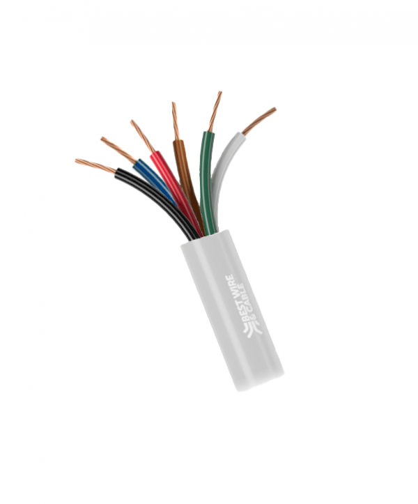 18AWG 6 conductor 7 strand bare copper wire, plenum rated PVC insulation, unshielded, with an overall plenum rated PVC jacket