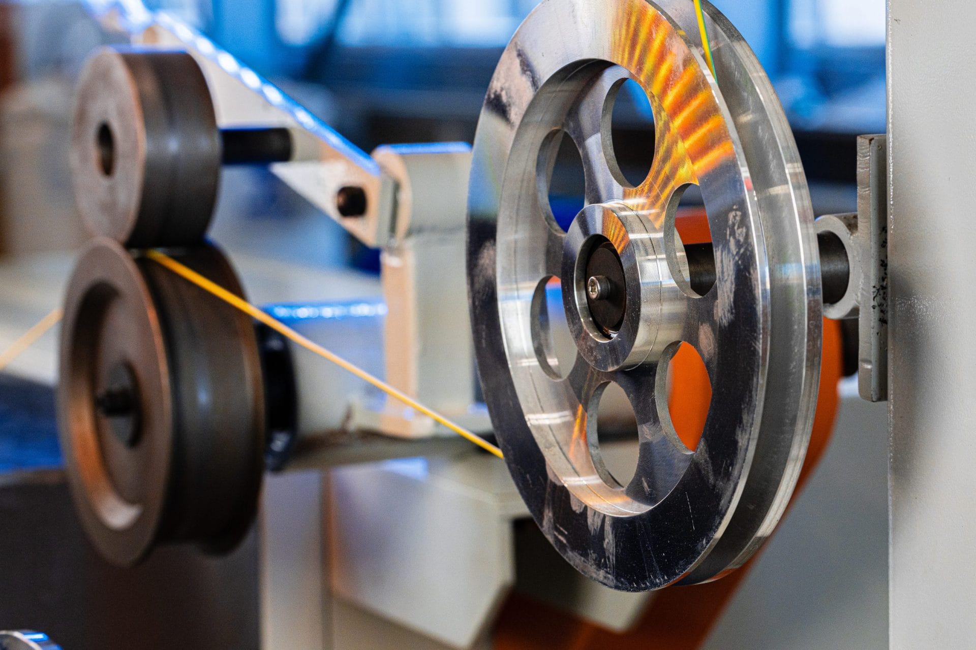 Close up of cable wire production in cable factory